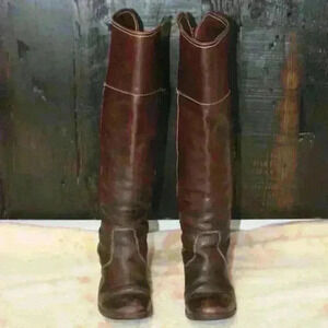 VINTAGE FRYE Brown Knee High Fold Over Riding Boots Buckle Back Women 5.5 - 6